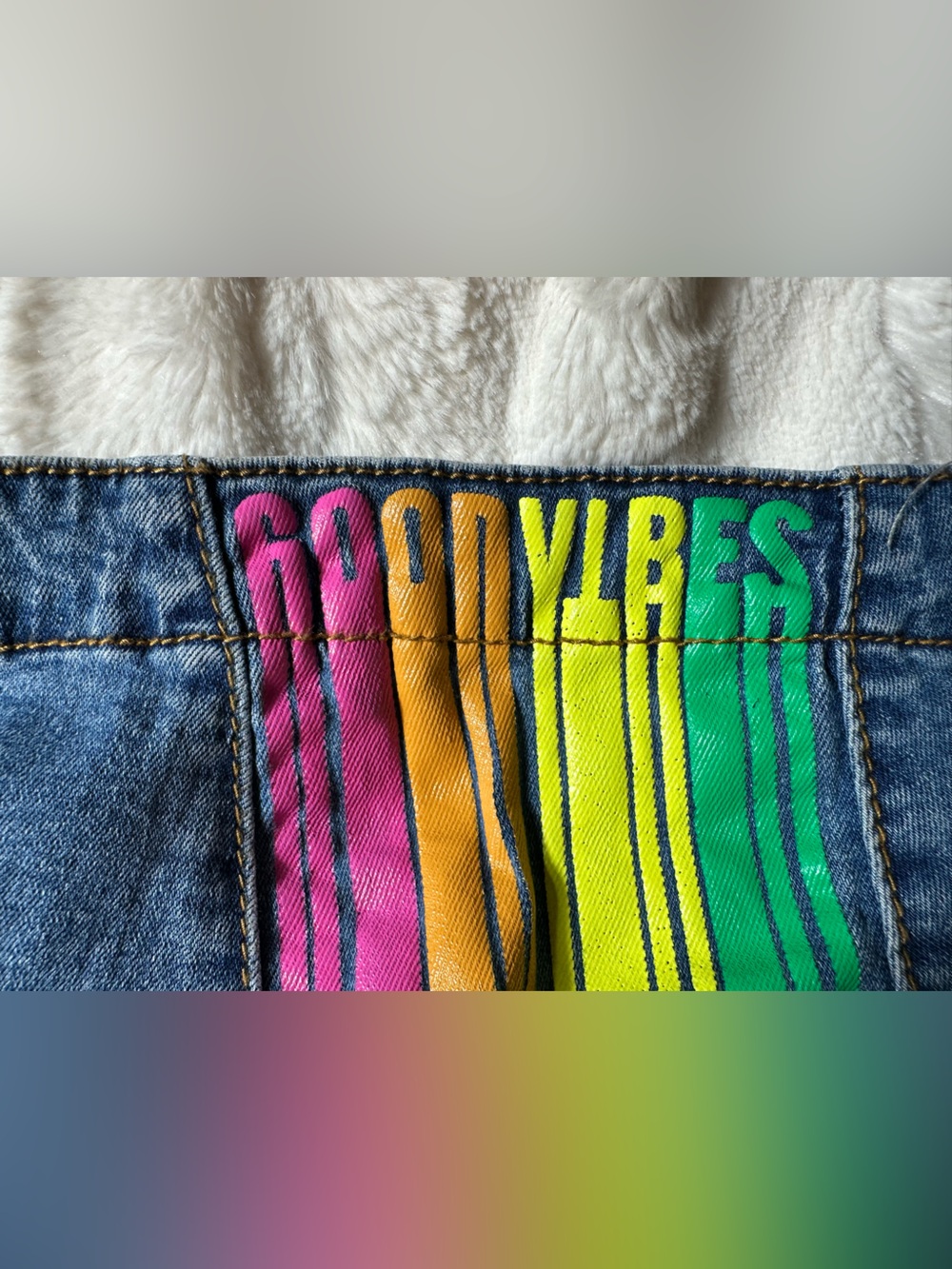 Sold out Good Vibes Denim Skirt with Rainbow Print size 1X